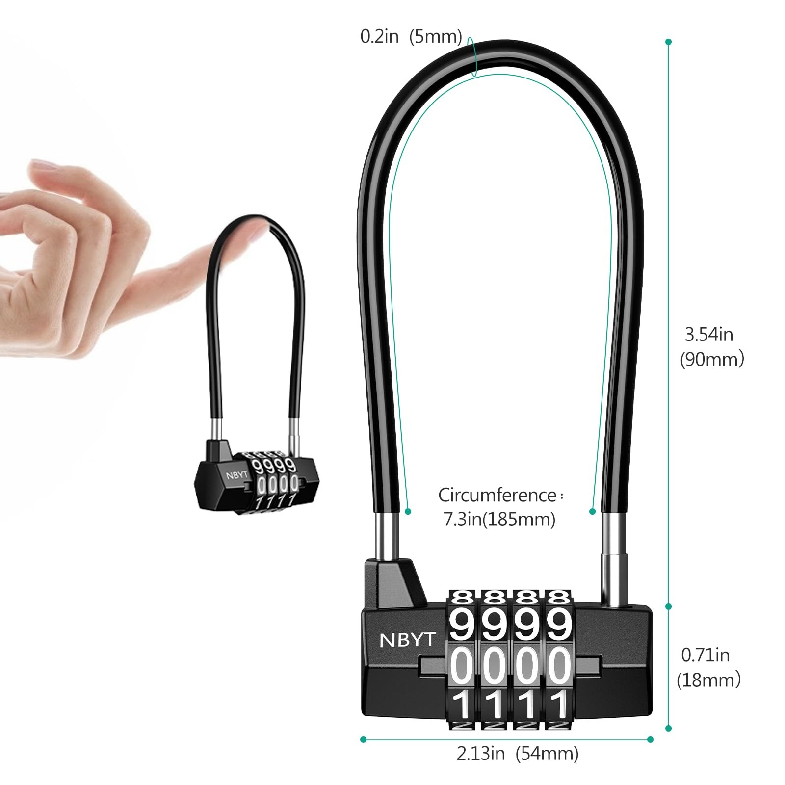 Long Shackle Padlock, 4 Digit Combination Lock with Steel Cable, Resettable H.