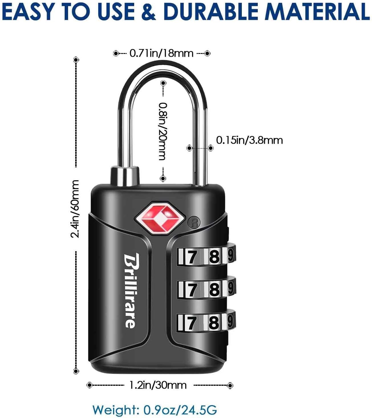 4 Pack TSA Approved Luggage Locks, Combination Travel Padlock, 3-Digit Waterproo