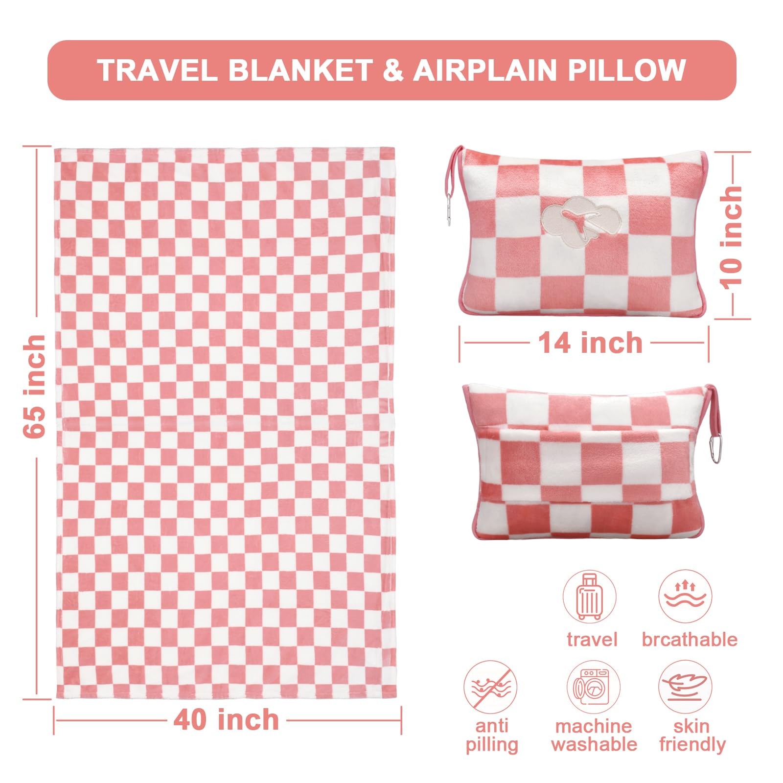 Travel Blanket and Pillow Compact, Premium Soft 2 in 1 Airplane Blanket with …