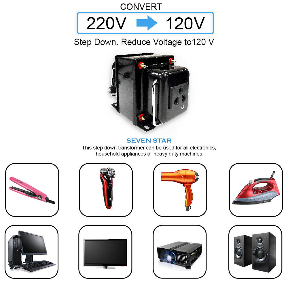 SevenStar THG-100 Watt 220V to 110V Step-Down Voltage Converter Transformer